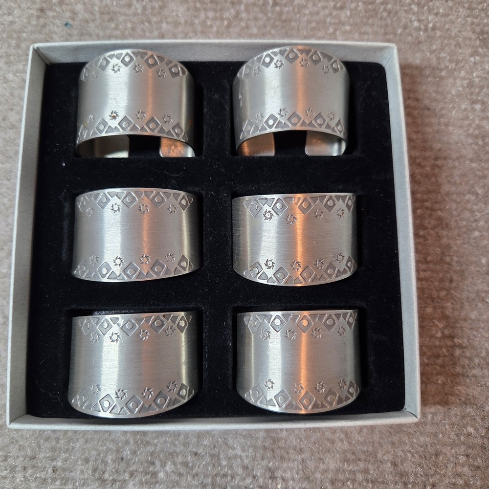 Buodd-Tinn Norway Handmade Pewter Napkin Rings Set of 6 Rolf Buodd Scandinavian